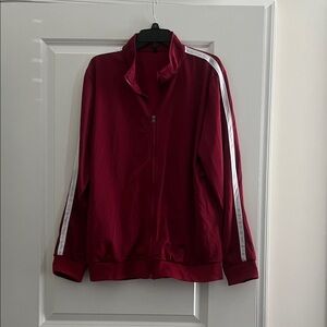 Burgundy Track Jacket with White Stripes